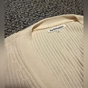 Reformation Off White Cotton Cropped Cardigan Knit Sweater
